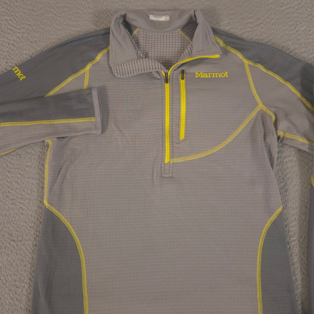 Marmot Pullover Mens Medium Gray Thermo 1/2 Zip Grid Fleece Chest Pocket Thumb